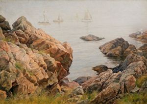 Fishermen in morning fog by Berndt Lindholm