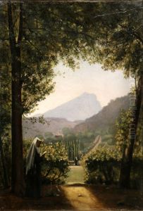 La montagne Sainte Victoire a Aix vue du jardin d'un monastere. by Francois Marius Granet