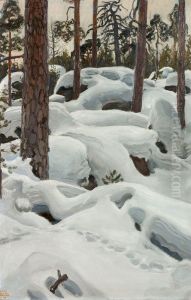 The Lair of the Lynx (diagonal footprints) by Akseli Valdemar Gallen-Kallela