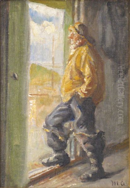 A fisherman standing at the door. Study. - view 1