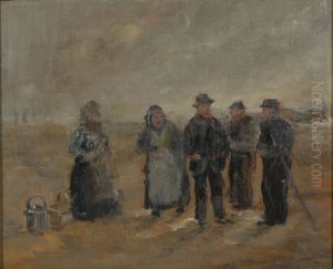 Fiskere og fiskerkoner pa stranden. Fiskere og fiskerkoner pa stranden.