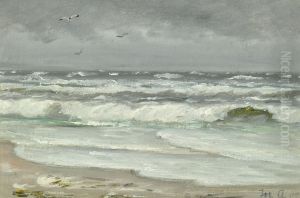 Some beach and a seascape. by Michael Peter Ancher