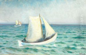 white boats at sea in the sunshine. Skagen. by Michael Peter Ancher
