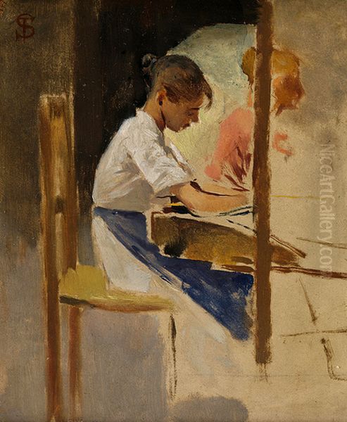 Study for 'Straw weavers at Settignano' - view 1