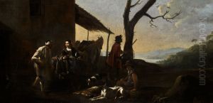 Hunting party resting by an inn by Michiel Sweerts