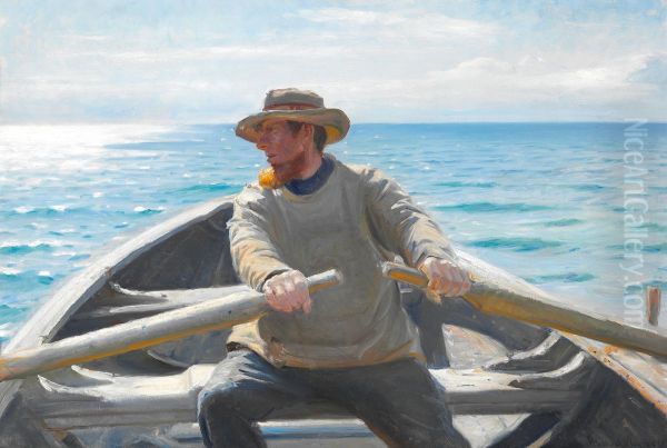 A fisherman rowing. - view 1