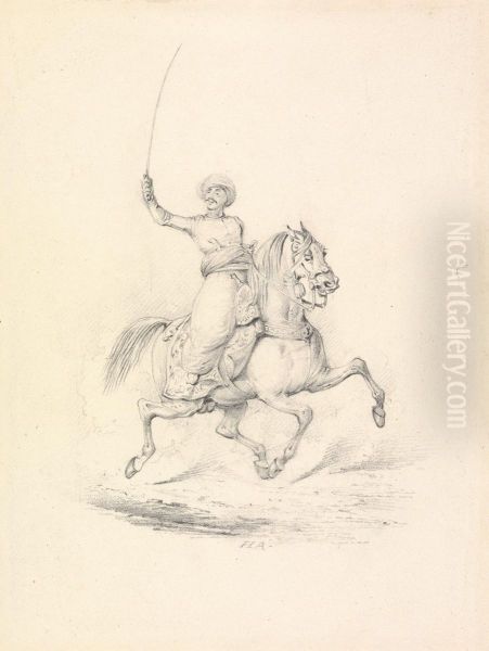 Turbaned Cavalryman, Right Arm with Curved Sword Upraised - view 1