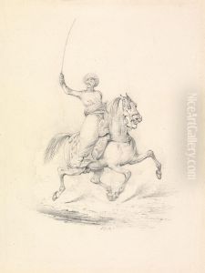 Turbaned Cavalryman, Right Arm with Curved Sword Upraised