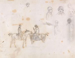 Studies of Two Riders, and of Rider's Heads by Sawrey Gilpin