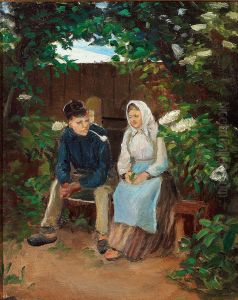 Two sweethearts on a bench. by Michael Peter Ancher