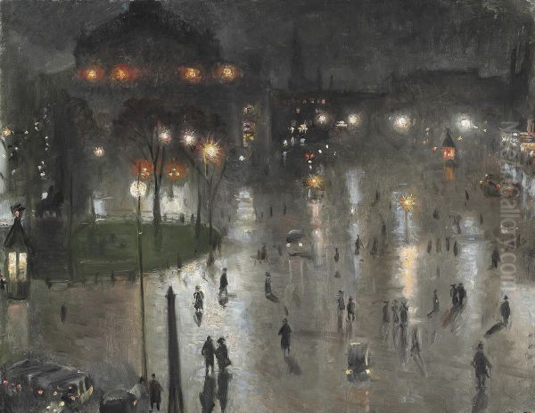 Aftenstemning pa Kongens Nytorv. Udsigt fra Michael Anchers atelier med Krinsen og det Kongelige Teater. - view 1