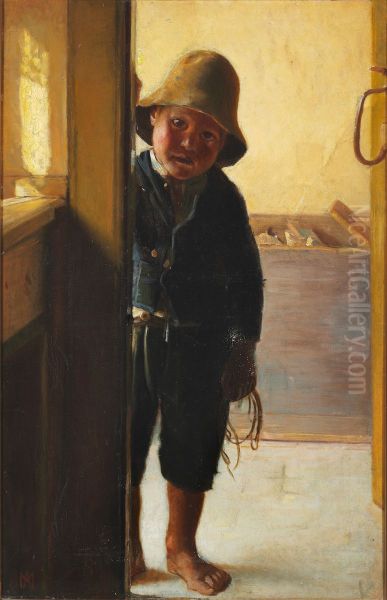 A fisherman's son looking through a doorway. - view 1