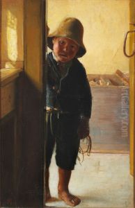 A fisherman's son looking through a doorway.