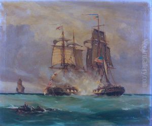 Battle Scene in the English Channel between American Ship 'Wasp' and the English Brig 'Reindeer' by Thomas Whitcombe