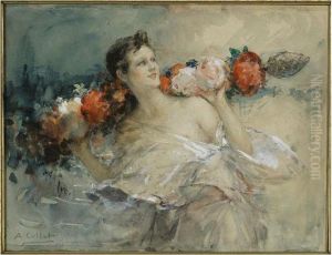 Portrait De Jeune Fille Aux Roses by Alphonse Callet