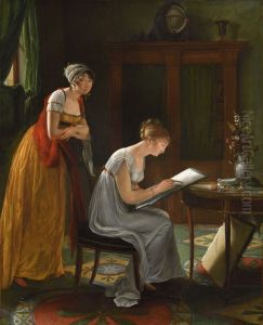 Woman artist giving a drawing lesson (Self-portrait)