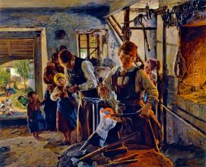 At the Farrier by Ferdinand Georg Waldmuller