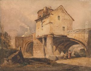 The Monnow Bridge, Monmouthshire by Samuel Prout
