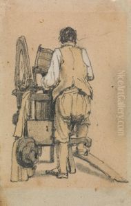 A Laborer Seen From Behind Operating a Machine by Samuel Prout