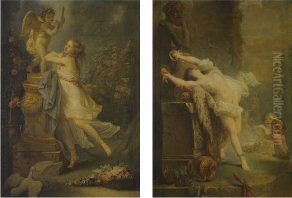 A Young Lady Before A Statue Of Cupid - view 1