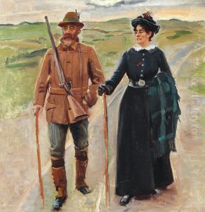 Sodring and his wife. Study for "Hjem fra jagten" (After the last battue). by Michael Peter Ancher