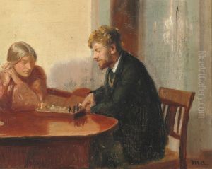 Engel Saxild and Henry Madsen playing chess in Ancher's House. by Michael Peter Ancher
