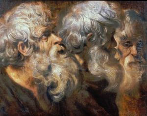 Three studies of the head of an old man by Jacob Jordaens
