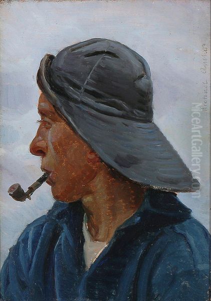 A fisherman wearing a sou'wester. - view 1
