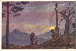 Nachtliche Beter am Kreuz beim Hambacher Schloss by August Croissant