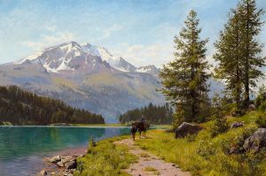 A summer day at Lake Sils in Switzerland. by August Fischer