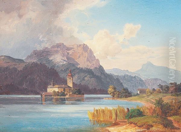 European river landscape with a monastery. - view 1