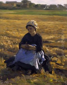 Small Gleaner Sitting in the Field by Jules Breton