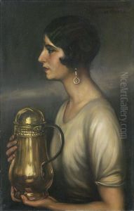Young woman in profile by Julio Romero De Torres