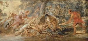 The Calydonian boar hunt by (studio of) Rubens, Peter Paul