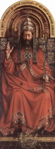 Genter Altar, Altar des Mystischen Lammes, obere mittlere Haupttafel, Szene: Thronender Gottvater by Hubert van Eyck