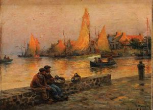 Fishing port at dusk by Georges Maroniez