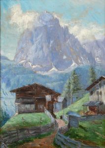 Barn Insom with Langkofel in Val Gardena by Jules Desgoffe