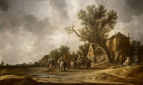 Peasants and horsemen at Inn - view 1