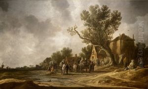 Peasants and horsemen at Inn by Jan van Goyen