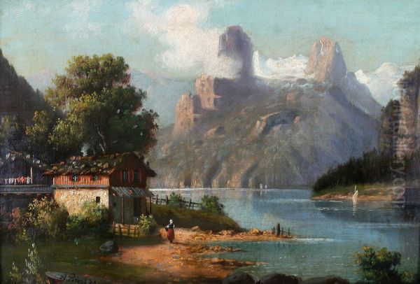 Cottage with lake and mountains - view 1