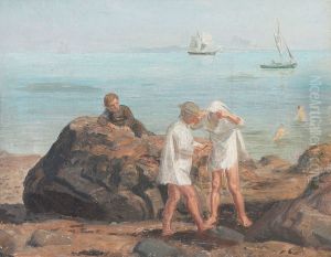 Bathing boys. by August Schiott