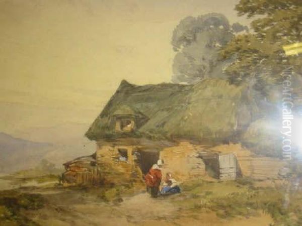 Lakeland Scene With Cottage And Figures In The Foreground - view 1