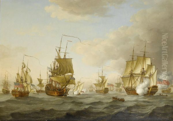 Admiral Byng's fleet getting underway from Spithead - view 1