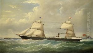 T & J Harrison's auxiliary screw steamerAlicepassing the Skerries, North Wales, homeward bound for Liverpool. by Joseph Semple