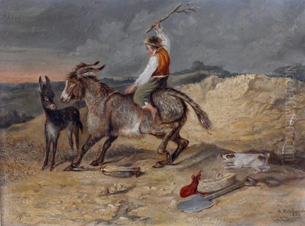 A man riding a stubborn mule - view 1