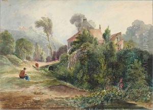 A watermill in a wooded area by Carl Blechen