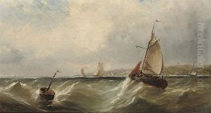 Fishing Vessels Off The Coast In A Stiff Breeze