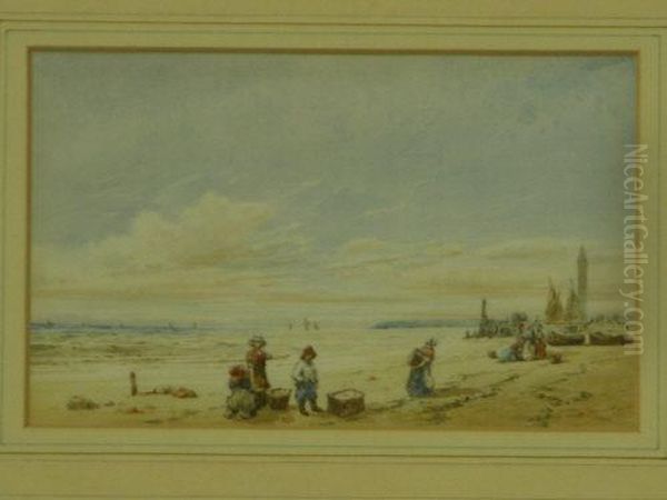 Beach Scene With Fisherfolk - view 1