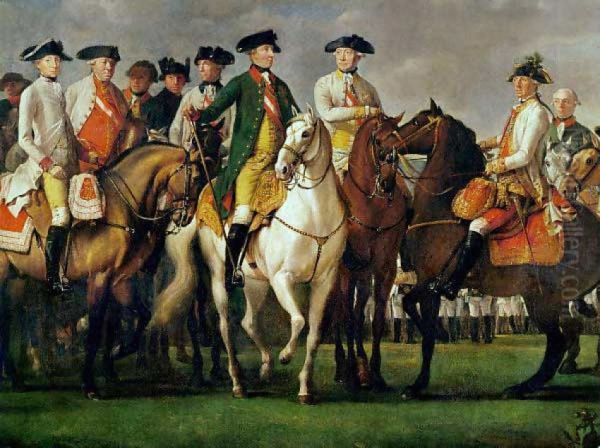Kaiser Joseph II. mit Franz II. (links) und der Generalitat im Lager bei Munchendorf, 1786. - view 1