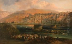 View of City of Fraga and its Hanging Bridge by Genaro Perez Villaamil Y Duguet